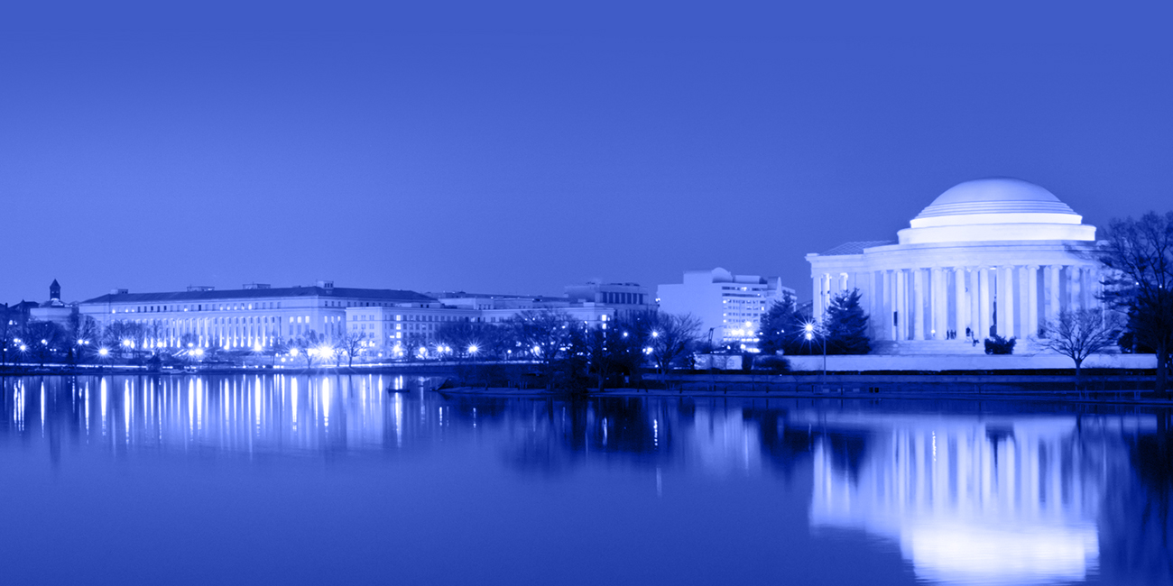 Photograph of the Thomas Jefferson Monument landscape, adorned with a blue filter.